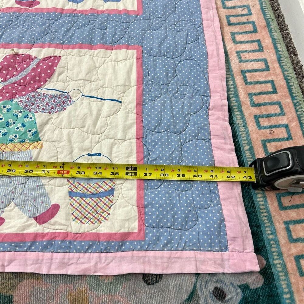 Vintage Sunbonnet Sue Sam Blue Pink Holly Hobby Style Bonnet Throw Quilt 49"x43" - Picture 13 of 15